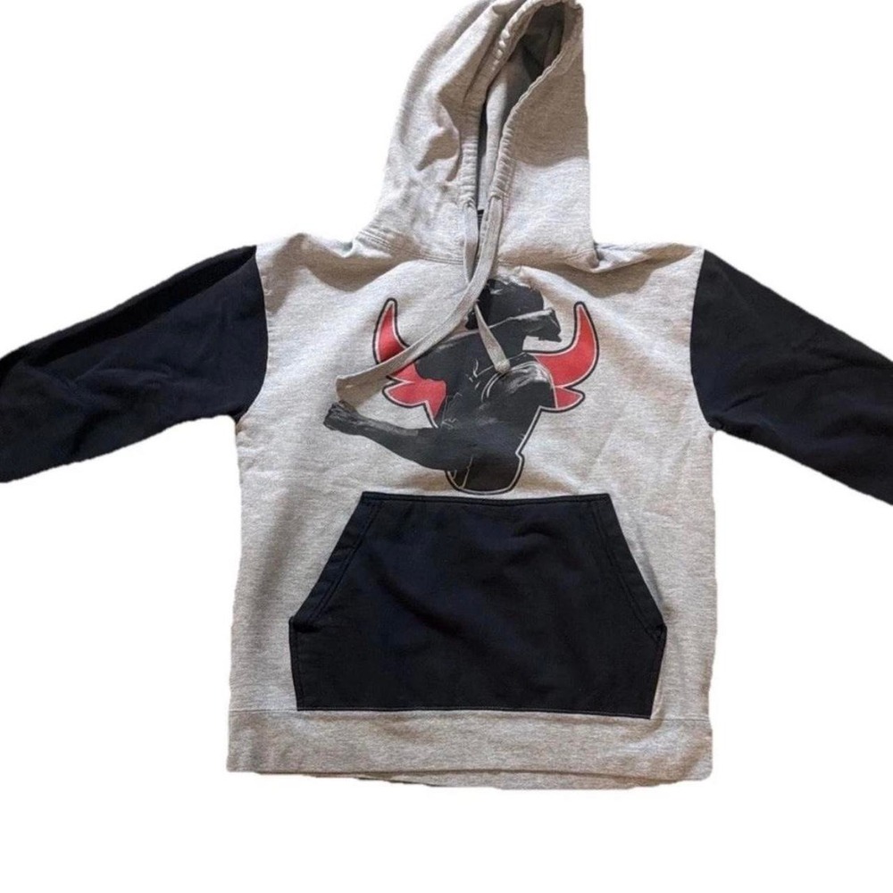 Grey Black Michael Jordan Chicago Bulls Hoodie with Pockets Size Large